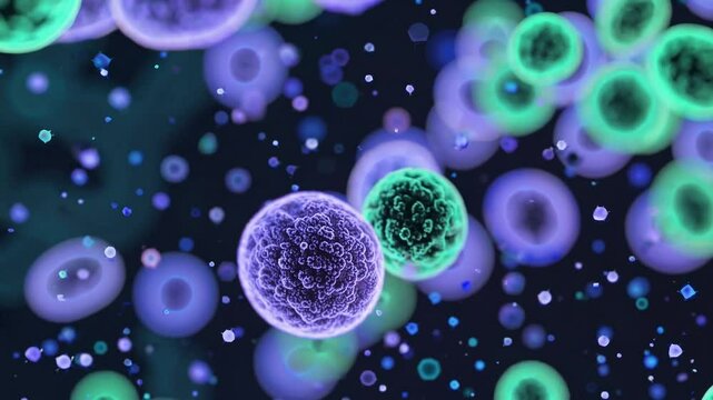 A stunning 4K ultra-HD stock video featuring a highly detailed microscopic view of beneficial bacteria and microorganisms, particularly lactic acid bacteria associated with probiotics.