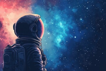 Lone Astronaut Gazing at a Celestial Nebula