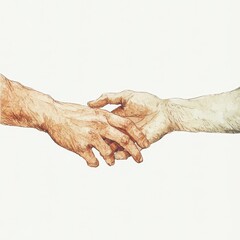 Fototapeta premium Two Hands Reaching Out Connecting In Artistic Watercolor Style