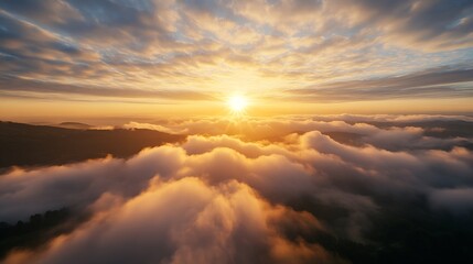 Fototapeta premium Golden Sunrise Over Rolling Clouds Creating A Majestic Morning View : Generative AI