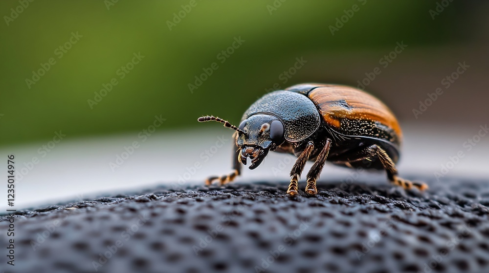 Poster Colorful Beetle Climbing on a Textured Surface in Macro Mode : Generative AI