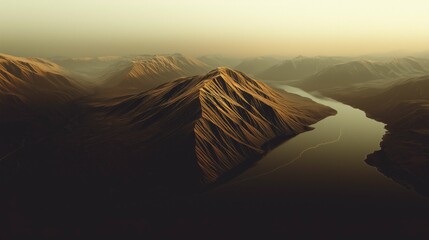 Mesmerizing nature landscape illuminated by light on a copper backdrop, creating a simple minimalist design