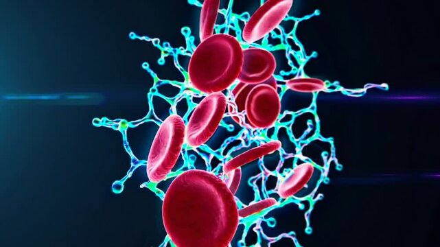 A striking 4K ultra-HD stock video capturing a highly detailed microscopic view of red blood cells mutating as they engage in a battle against aggressive cancer cells.