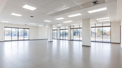 Spacious Modern Office Space with Ample Natural Light and Minimalistic Design : Generative AI