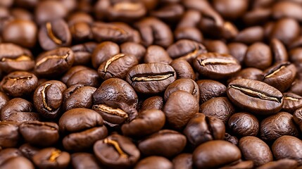 Obraz premium Closeup view of roasted coffee beans rich in color and aroma for perfect morning brew : Generative AI