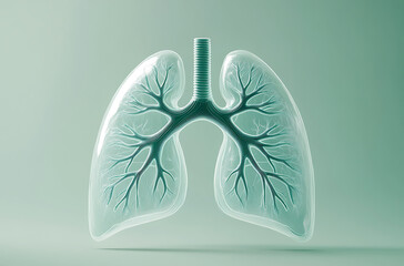 transparent lung visualization with respiratory system on green background 3d render