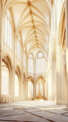 Obraz premium A stunning interior of a cathedral illuminated by natural light, showcasing intricate arches and a serene atmosphere.