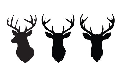 Deer head black silhouette vector illustration with white background.