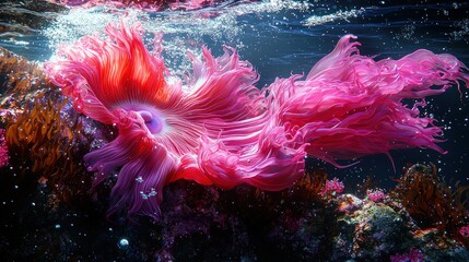 Vibrant Underwater Sea Anemone: A Symphony of Pink and Red