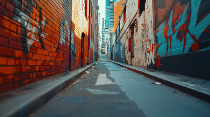 Fototapeta premium vibrant alleyway adorned with colorful graffiti and urban art