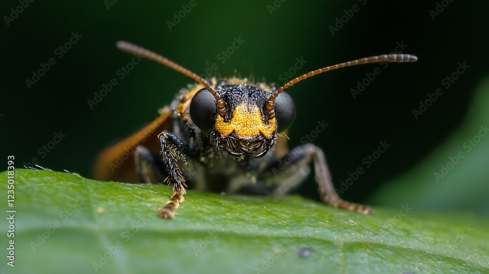 Poster closeup of insect on leaf highlighting the textured antennae and natural environment : generative ai