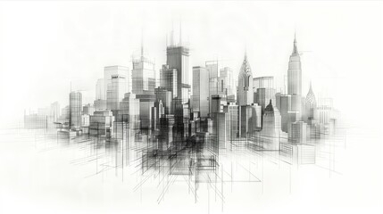 Fototapeta premium Stylized city skyline illustration showcasing modern architecture in a minimalist style.