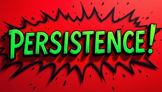 Bold declaration of persistence in a stylized comic book aesthetic, action style