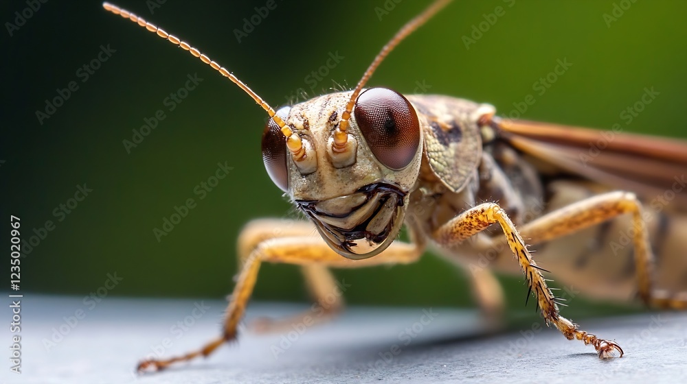 Aufkleber Macro Shot of Grasshopper with Detailed Insect Features on Natural Background : Generative AI