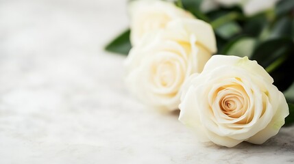 Closeup of Delicate White Roses on Marble Background : Generative AI