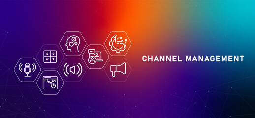 Channel Management gradient header business development company distribution marketing target social media commerce promotion management design icon outline