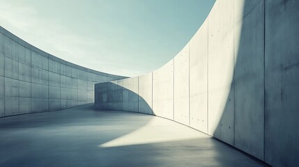 Minimalist modern architectural concrete wall with geometric shadows and natural light : Generative AI
