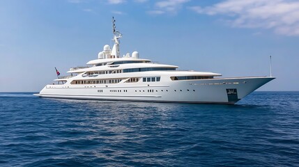 Luxurious private yacht sailing in the open sea under clear blue skies offering ultimate luxury and elegance : Generative AI