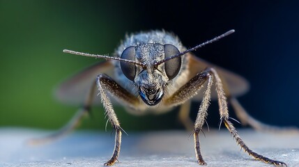 Naklejka premium Extreme Closeup of a Housefly Showcasing Detailed Eye Structure and Natural Texture : Generative AI