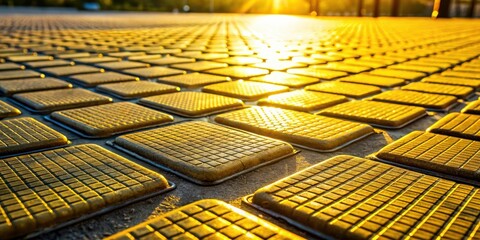 Fototapeta premium A patterned walkway bathed in the golden glow of the setting sun, creating a mesmerizing effect of light and shadow.