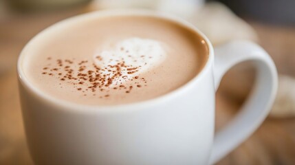 Obraz premium Warm Cappuccino in White Mug with Cinnamon on Rustic Table Background : Generative AI