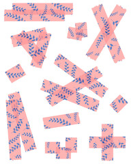 Fototapeta premium Set of pink and blue semi-transparent washi tapes with pattern isolated on white. Tapes collection in vector. Pieces of decorative tape for scrapbooks. Torn paper. Spring, summer 
