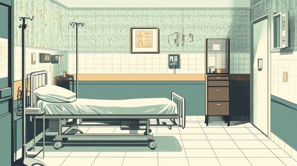 A sterile hospital room with an empty bed awaits a patient