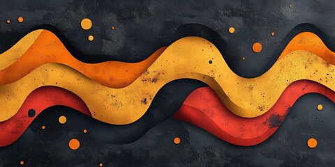 Obraz premium Colorful abstract pattern of wavy shapes in warm tones on a textured dark background