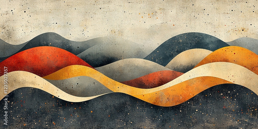 Poster colorful abstract waves create a dynamic landscape with textured layers and gradients