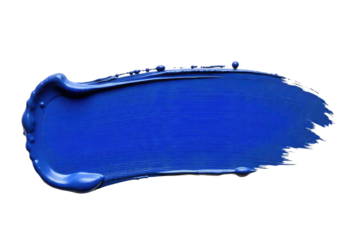 Vibrant blue paint swipe on a transparent background, perfect for artistic designs, backgrounds. Blue paint brush stroke smear color texture swatch background lipstick white smudge isolated. 