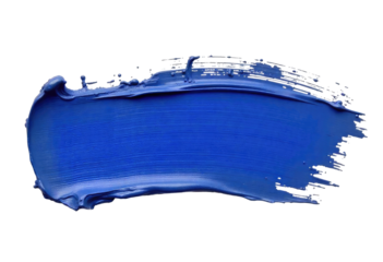 Vibrant blue paint swipe on a transparent background, perfect for artistic designs, backgrounds. Blue paint brush stroke smear color texture swatch background lipstick white smudge isolated. 