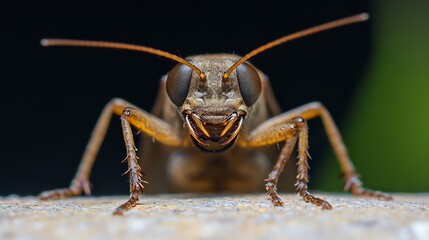 Fototapeta premium Brown Beetle with Prominent Antennae on Stone Surface Intricate Macro View : Generative AI