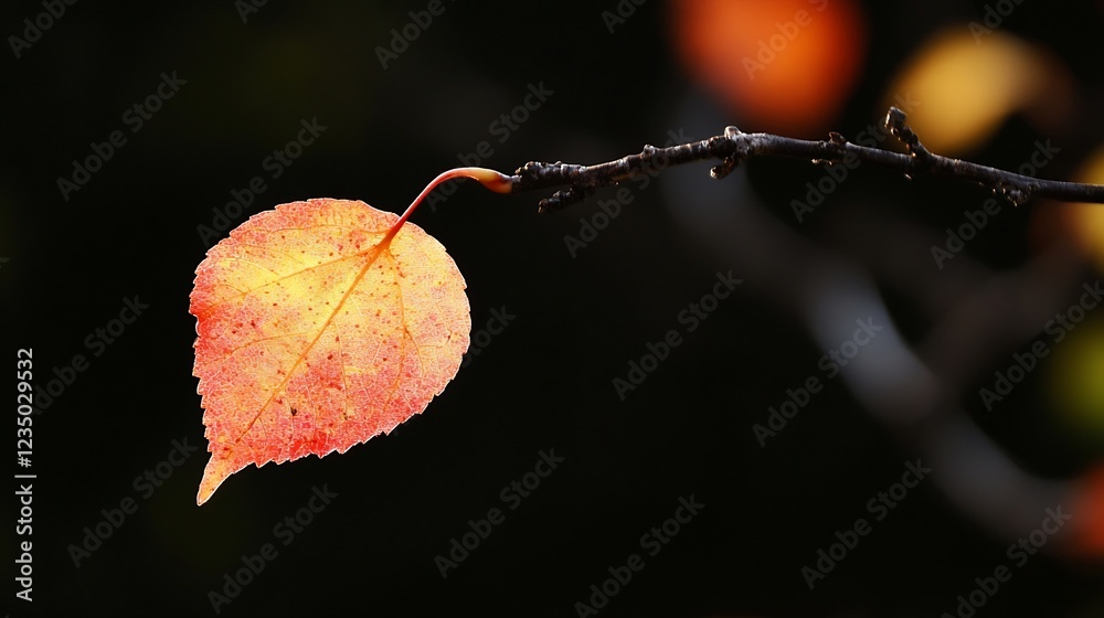 Aufkleber solitary yellow leaf on the end of bare branch in autumn : generative ai