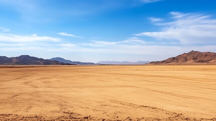 Fototapeta premium Expansive Sandy Desert Landscape Under Clear Blue Sky : Generative AI