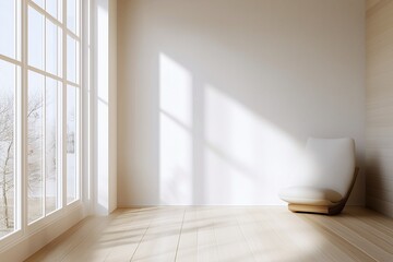 Fototapeta premium Simple style room in white and brown wood with light from the window