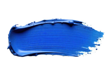 Vibrant blue paint swipe on a transparent background, perfect for artistic designs, backgrounds. Blue paint brush stroke smear color texture swatch background lipstick white smudge isolated. 