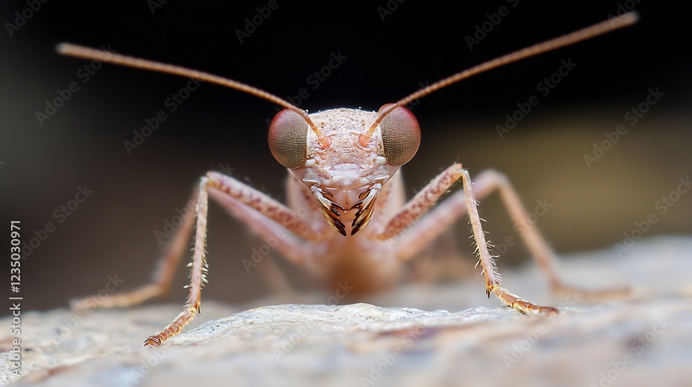 Aufkleber Closeup Macro Shot of a Curious Mantis Insect Staring Intently on Blurred Background : Generative AI