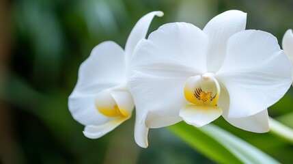 Fototapeta premium Elegant White Orchid Flowers in Full Bloom Displaying Natural Beauty and Grace : Generative AI