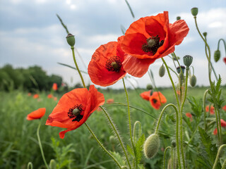 Naklejka premium poppies in the field 