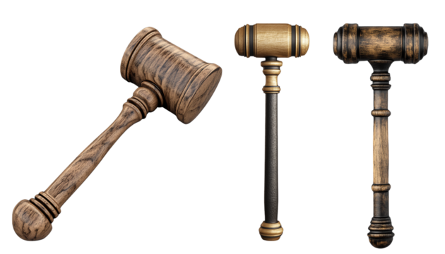 Vintage wooden mallets classic designs for authority on a  white background