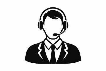 call center man black and white color silhouette