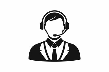 call center man black and white color silhouette