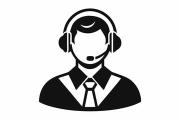 call center man black and white color silhouette