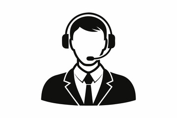 call center man black and white color silhouette