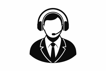 call center man black and white color silhouette