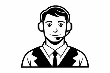 call center man black and white color silhouette