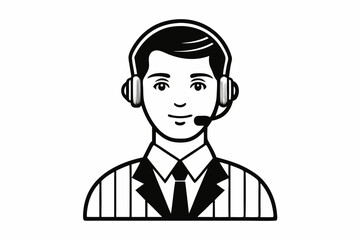 call center man black and white color silhouette