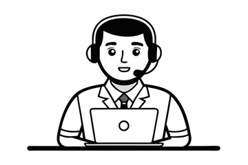 call center man with laptop black and white color