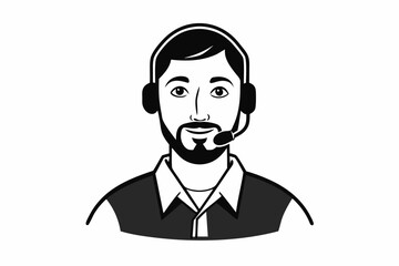 call center man with laptop black and white color