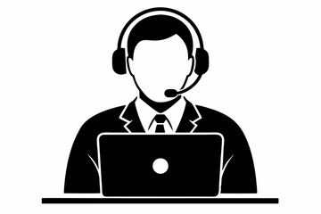 call center man with laptop black and white color